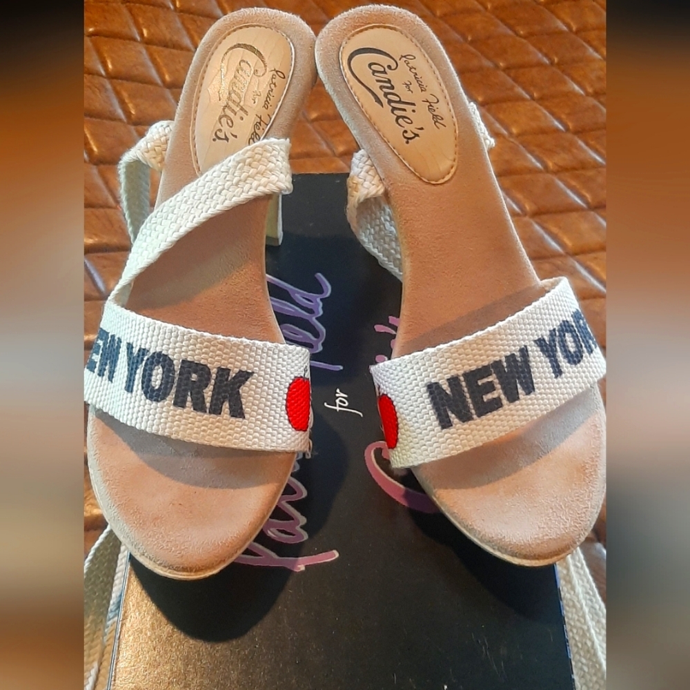 Candie's Beige Sandals with New York Accent